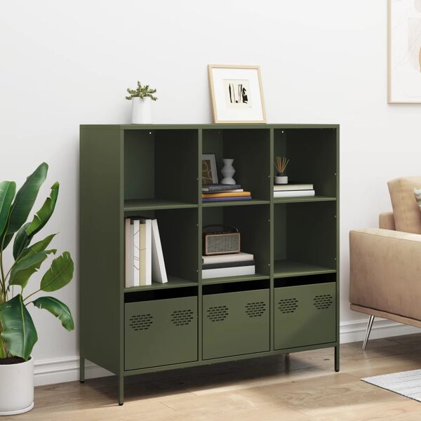 vidaXL Buffet haut vert olive 101,5x39x103,5 cm acier