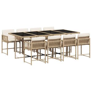 vidaXL Ensemble &agrave; manger de jardin et coussins 9 pcs beige Poly rotin
