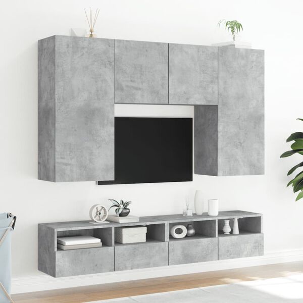 vidaXL Unit&eacute;s murales TV 5 pcs gris b&eacute;ton bois d'ing&eacute;nierie