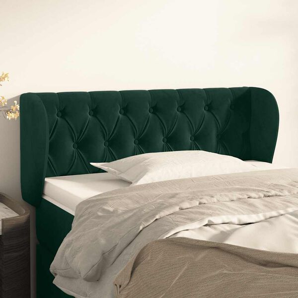 vidaXL T&ecirc;te de lit avec oreilles Vert fonc&eacute; 93x23x78/88 cm Velours