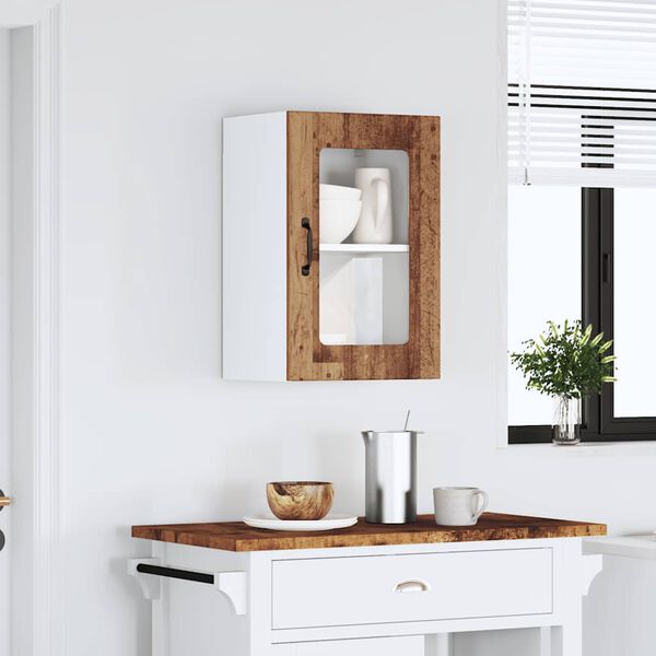 vidaXL Armoire murale de cuisine avec porte en verre Lucca vieux bois