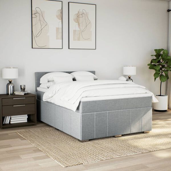 vidaXL Sommier &agrave; lattes de lit avec matelas Gris clair 160x200cm Tissu