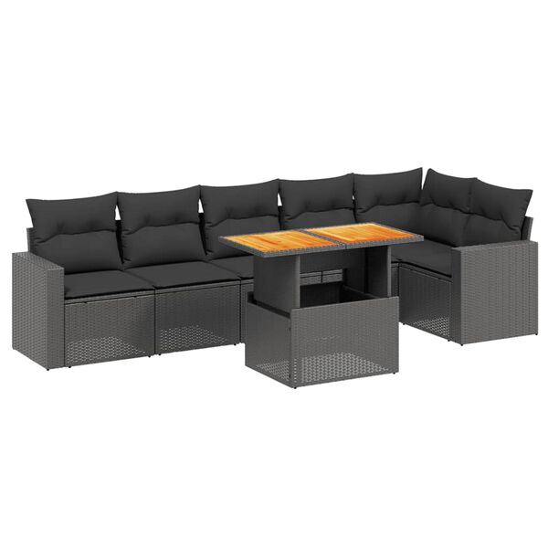 vidaXL Salon de jardin 7 pcs avec coussins noir r&eacute;sine tress&eacute;e