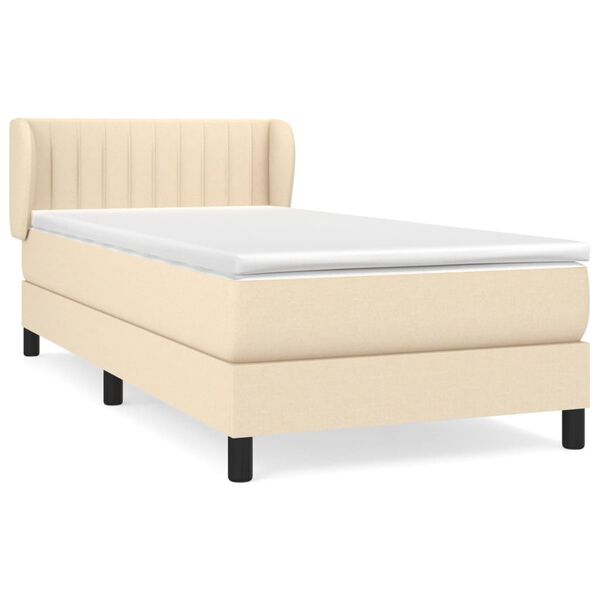 vidaXL Sommier &agrave; lattes de lit avec matelas Cr&egrave;me 90x200 cm Tissu