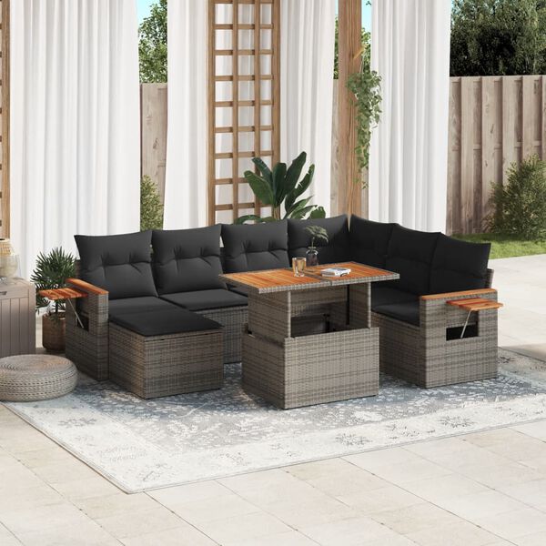 vidaXL Salon de jardin 8 pcs avec coussins gris r&eacute;sine tress&eacute;e