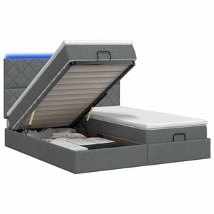 vidaXL Lit coffre avec matelas et LED Gris fonc&eacute; 180 x 200 cm Tissu