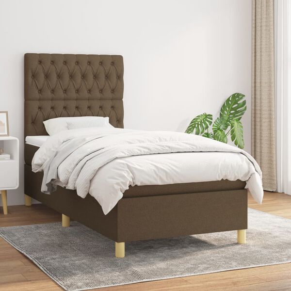 vidaXL Sommier &agrave; lattes de lit avec matelas Marron fonc&eacute; 90x200 cm