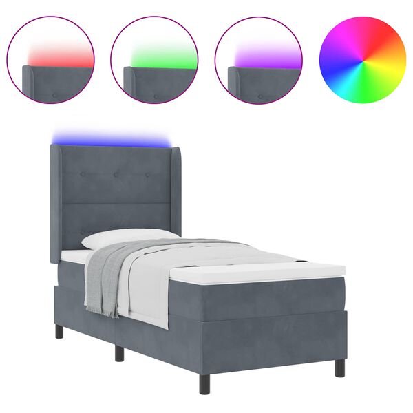 vidaXL Lit &agrave; ressorts avec matelas Gris fonc&eacute; 80 x 200 cm Velours