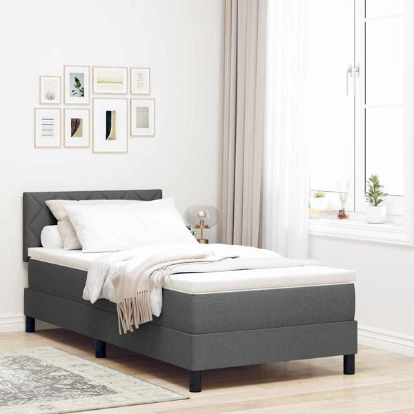 vidaXL Lit &agrave; ressorts avec matelas Gris fonc&eacute; 90 x 200 cm tissu