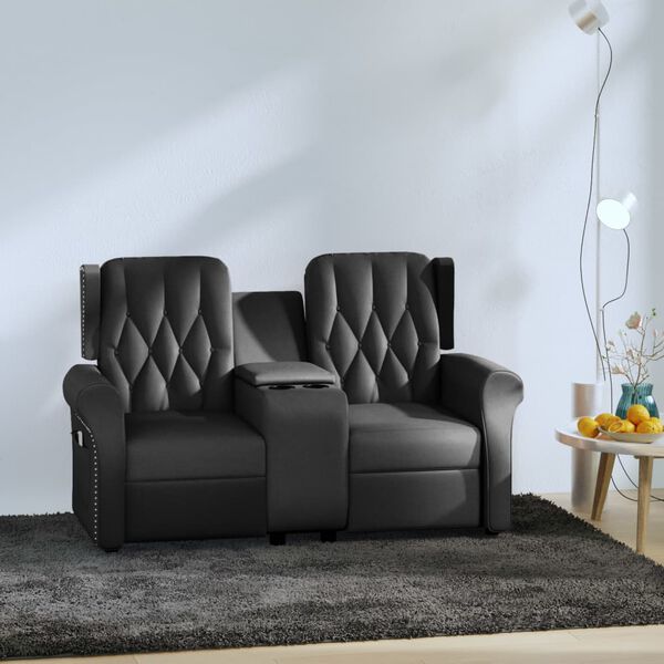 vidaXL Fauteuil inclinable et porte-gobelets 2 places noir similicuir