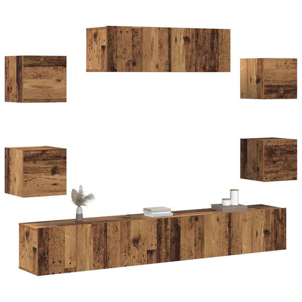 vidaXL Ensemble de meuble TV mural 7 pcs vieux bois bois d'ing&eacute;nierie