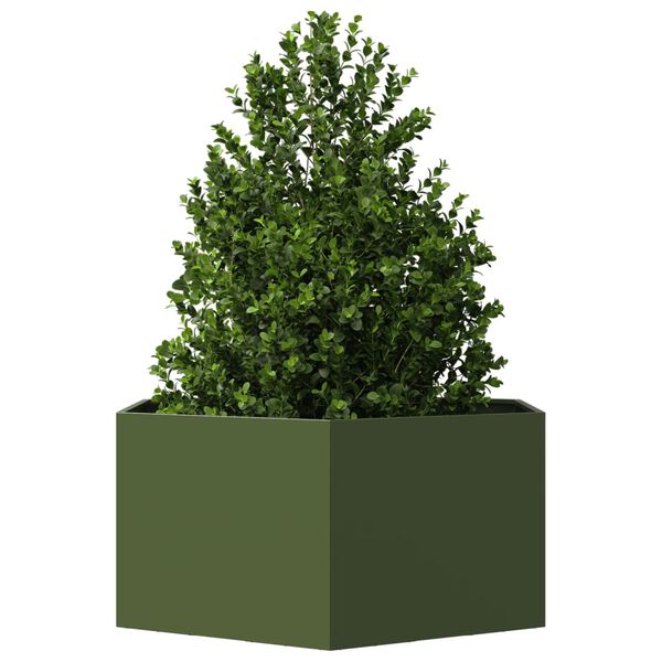 vidaXL Jardini&egrave;re vert olive hexagone 104x90x45 cm acier