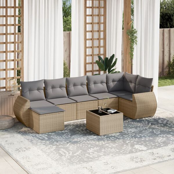 vidaXL Salon de jardin avec coussins 8 pcs beige résine tressée