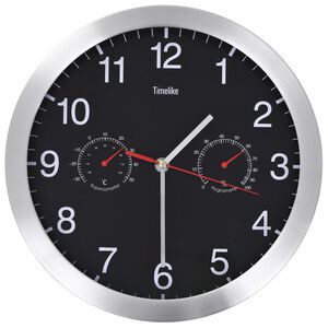 vidaXL Horloge murale &agrave; quartz Hygrom&egrave;tre et thermom&egrave;tre 30 cm Noir
