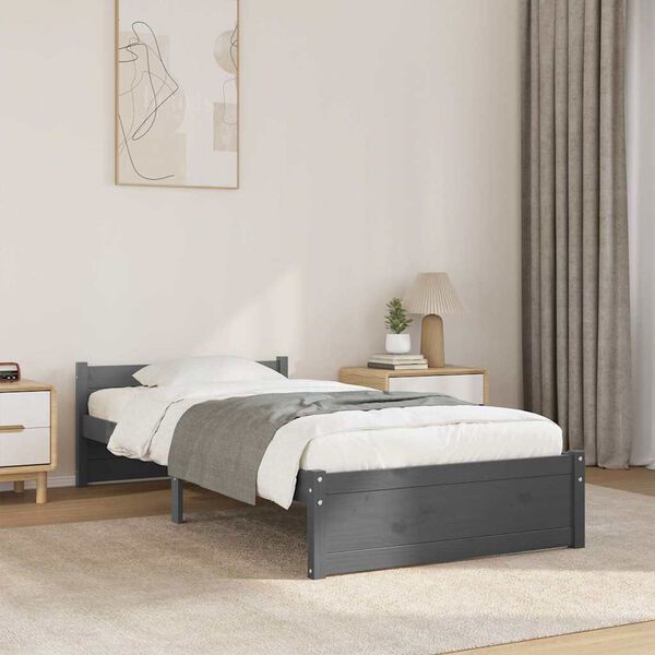 vidaXL Cadre de lit sans matelas gris bois massif 75x190 cm