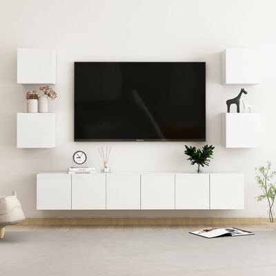 vidaXL Ensemble de meubles TV 7 pcs Blanc brillant Aggloméré