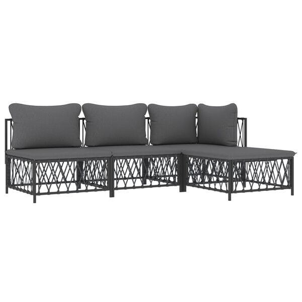 vidaXL Salon de jardin avec coussins 4 pcs anthracite acier