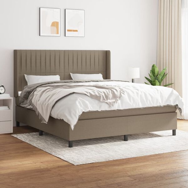 vidaXL Sommier &agrave; lattes de lit avec matelas Taupe 160x200 cm Tissu