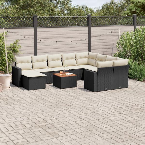 vidaXL Salon de jardin 11 pcs avec coussins noir r&eacute;sine tress&eacute;e