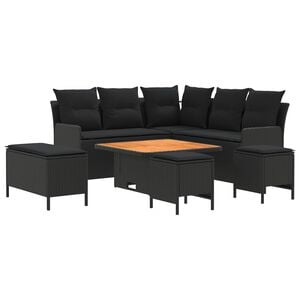 vidaXL Ensembles de meubles 7 pc Noir Rotin PE