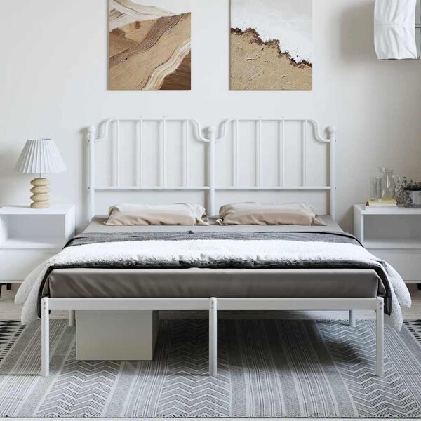 vidaXL Cadre de lit m&eacute;tal sans matelas et t&ecirc;te de lit blanc 150x200 cm
