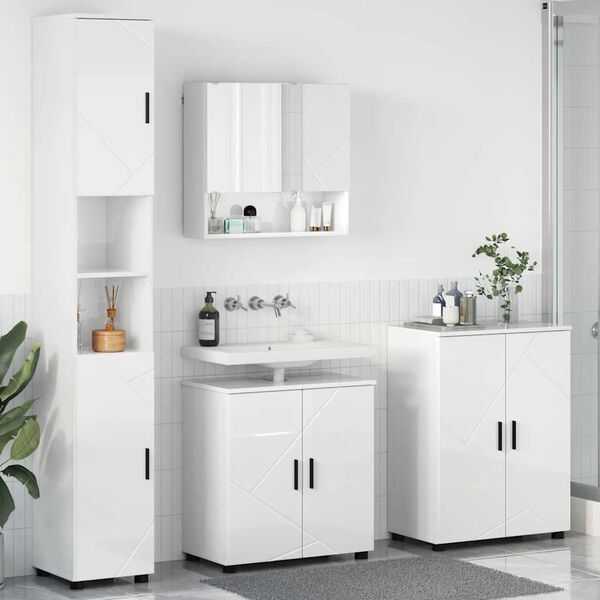 vidaXL Ensemble de mobilier de salle de bain 4 pcs Blanc brillant