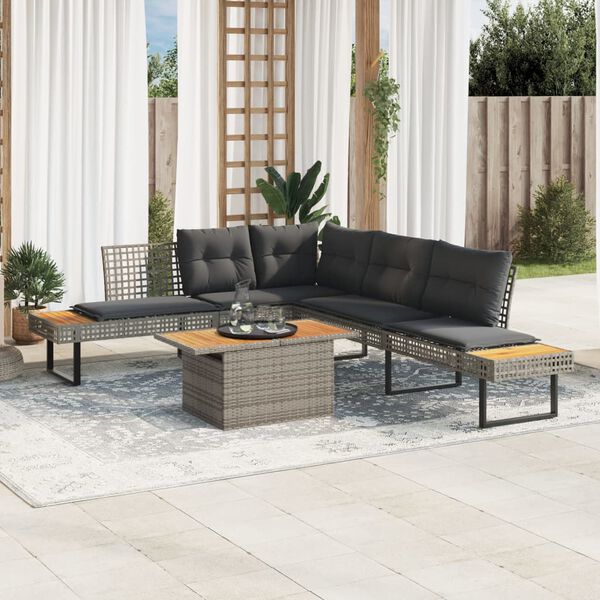 vidaXL Salon de jardin avec coussins 5 pcs gris résine tressée acacia