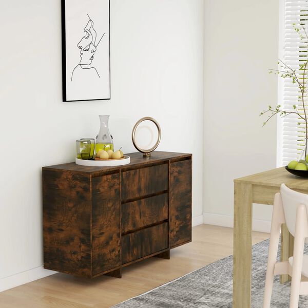 vidaXL Buffet avec 3 tiroirs ch&ecirc;ne fum&eacute; 120x41x75 cm bois d'ing&eacute;nierie