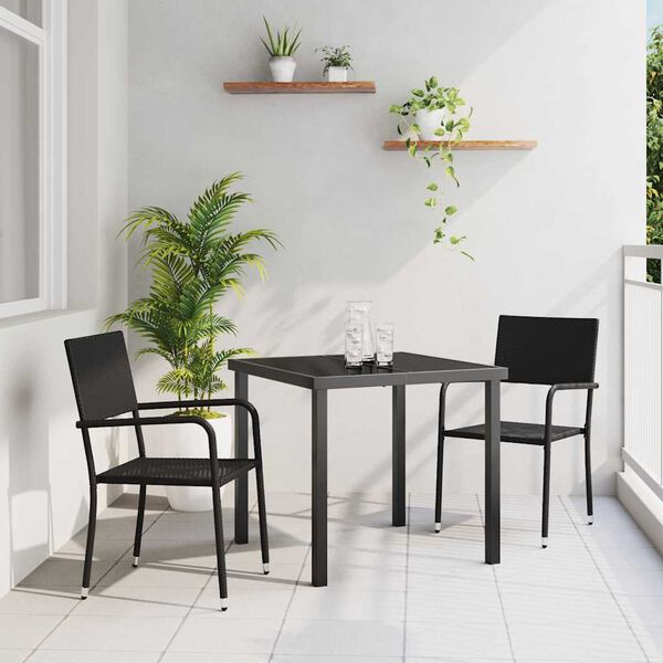vidaXL Ensemble de salle &agrave; manger pour jardin 3 pcs Noir polyrotin