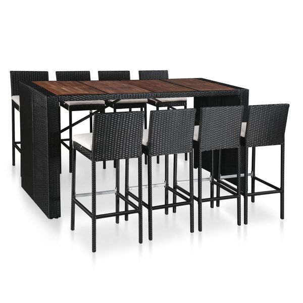 vidaXL Ensemble de bar d'ext&eacute;rieur 9 pcs R&eacute;sine tress&eacute;e et acacia Noir