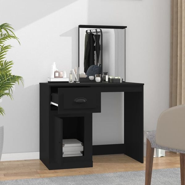 vidaXL Coiffeuse avec miroir noir 90x50x132,5 cm bois d'ing&eacute;nierie
