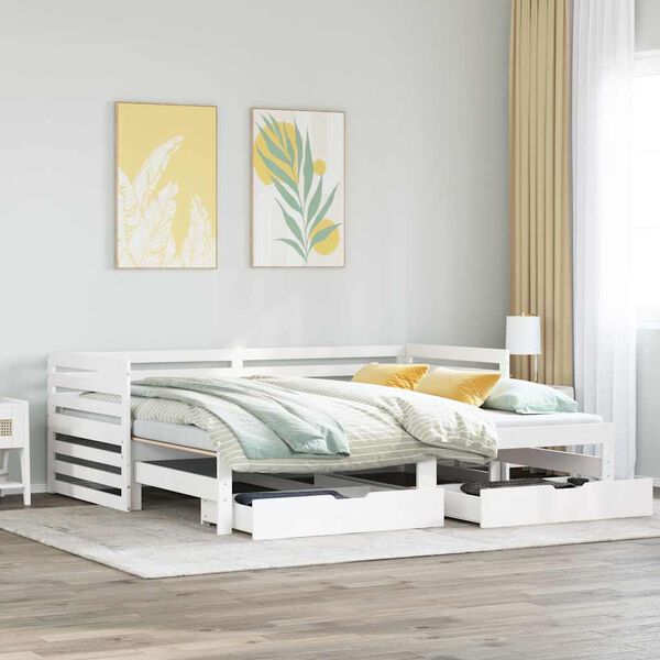 vidaXL Lit de jour et tiroirs sans matelas blanc 90x200 cm bois massif