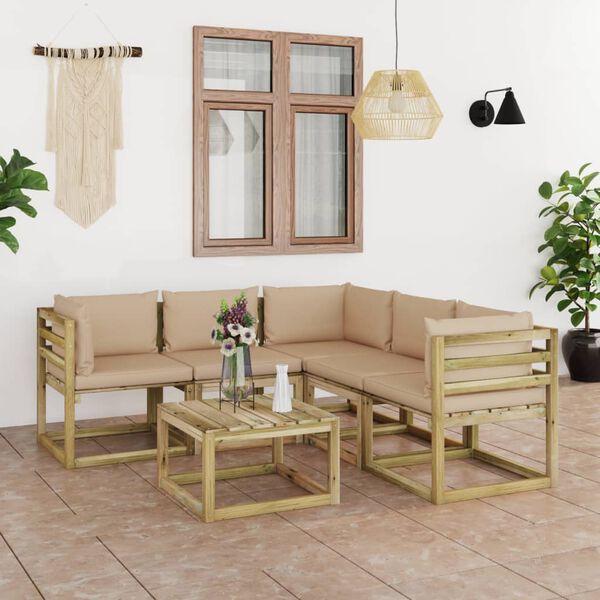 vidaXL Salon de jardin 6 pcs avec coussins beige