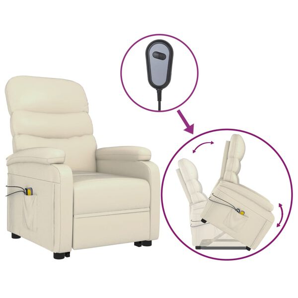 vidaXL Fauteuil de massage Blanc cr&egrave;me Similicuir