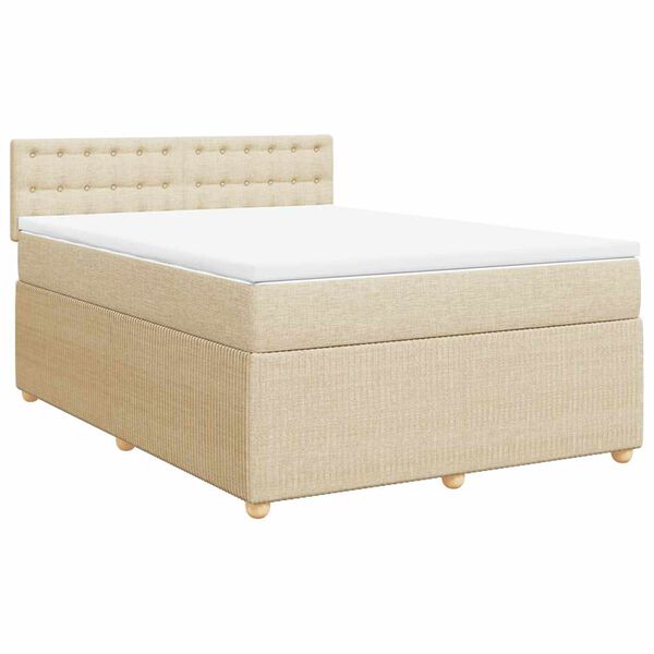 vidaXL Sommier &agrave; lattes de lit avec matelas Cr&egrave;me 160x200 cm Tissu