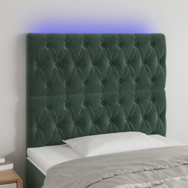 vidaXL T&ecirc;te de lit &agrave; LED Vert fonc&eacute; 90x7x118/128 cm Velours