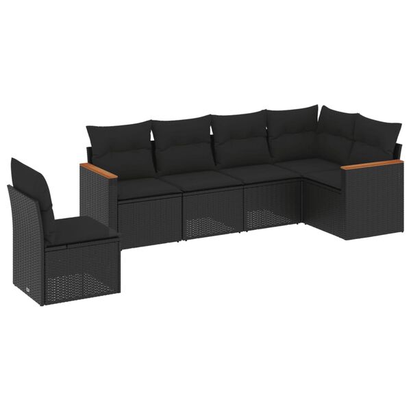 vidaXL Salon de jardin 6 pcs avec coussins noir r&eacute;sine tress&eacute;e