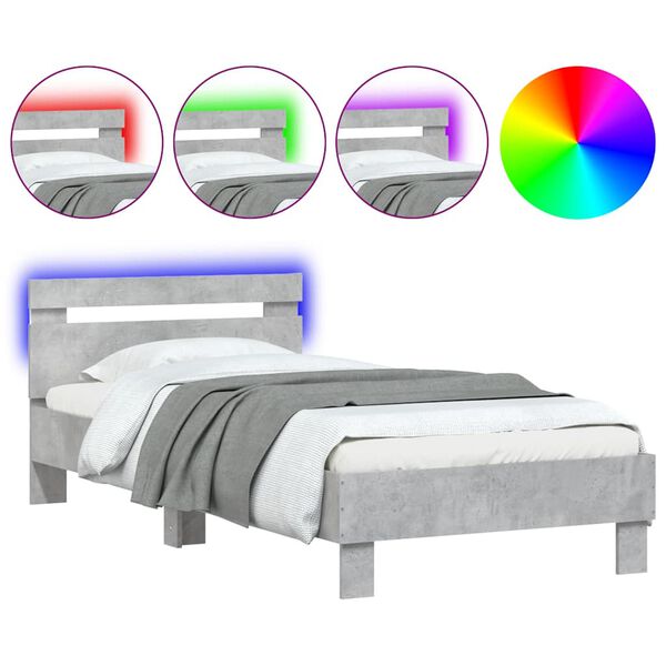 vidaXL Cadre de lit sans matelas avec lumières LED gris béton 90x190cm