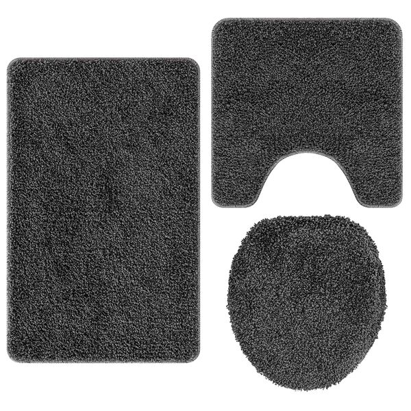 vidaXL Ensemble de tapis de bain antid&eacute;rapants 3 pcs Gris fonc&eacute; PP