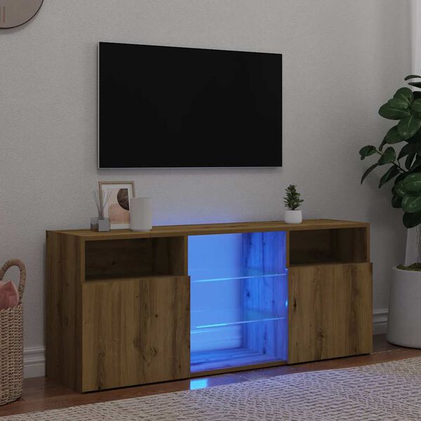 vidaXL Meuble TV avec lumières LED chêne artisanal bois d'ingénierie