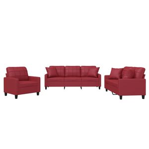 vidaXL Ensemble de canap&eacute;s 3 pcs et coussins rouge bordeaux similicuir