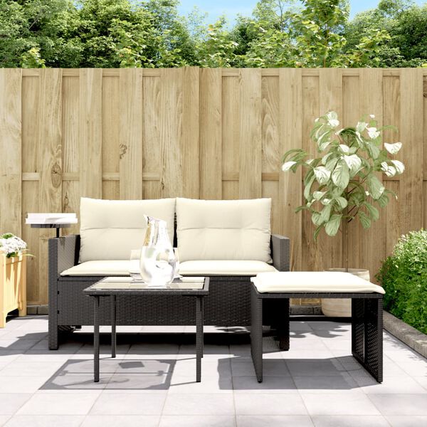vidaXL Salon de jardin 3 pcs avec coussins noir r&eacute;sine tress&eacute;e