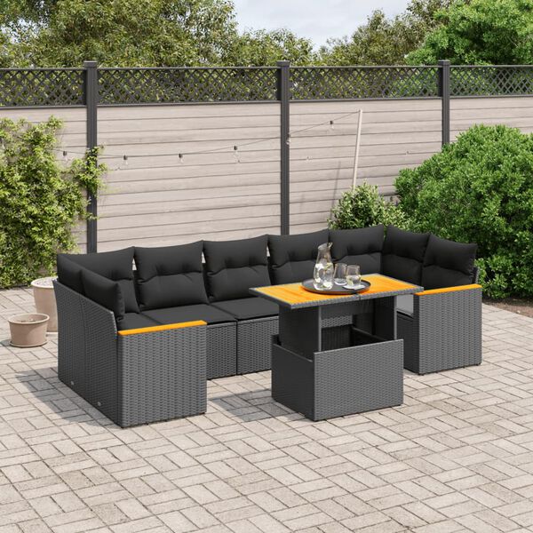 vidaXL Salon de jardin 8 pcs avec coussins noir r&eacute;sine tress&eacute;e