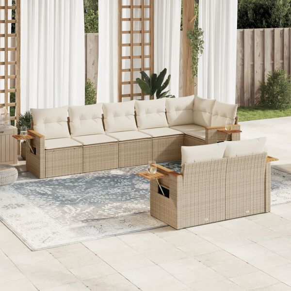 vidaXL Salon de jardin avec coussins 8 pcs beige r&eacute;sine tress&eacute;e