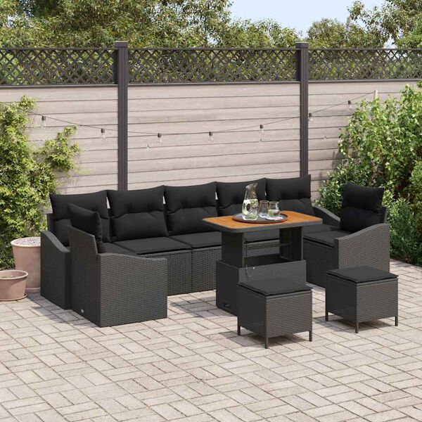 vidaXL Ensemble de canapé de jardin 10 pcs Noir 90 x 55 x 71 cm