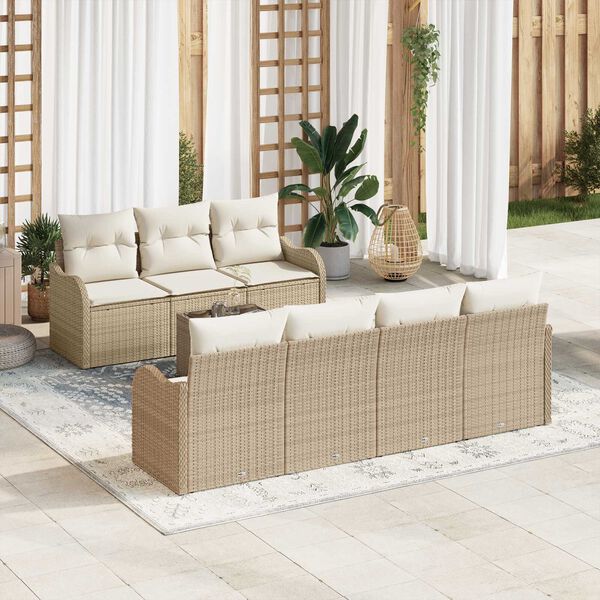 vidaXL Ensemble de canap&eacute; de jardin avec coussin 8 pcs Beige et cr&egrave;me