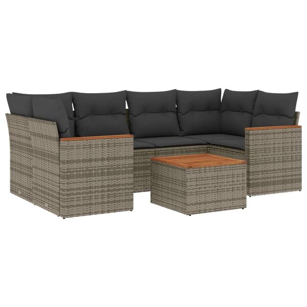 vidaXL Salon de jardin avec coussins 7 pcs gris r&eacute;sine tress&eacute;e
