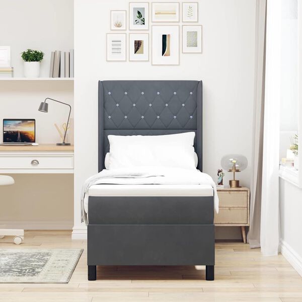 vidaXL Lit &agrave; Ressorts avec Matelas LED Gris fonc&eacute; 80 x 200 cm Velours