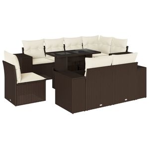 vidaXL Salon de jardin avec coussins 9 pcs marron r&eacute;sine tress&eacute;e