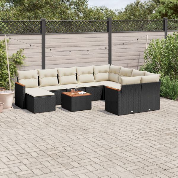 vidaXL Salon de jardin 11 pcs avec coussins noir r&eacute;sine tress&eacute;e